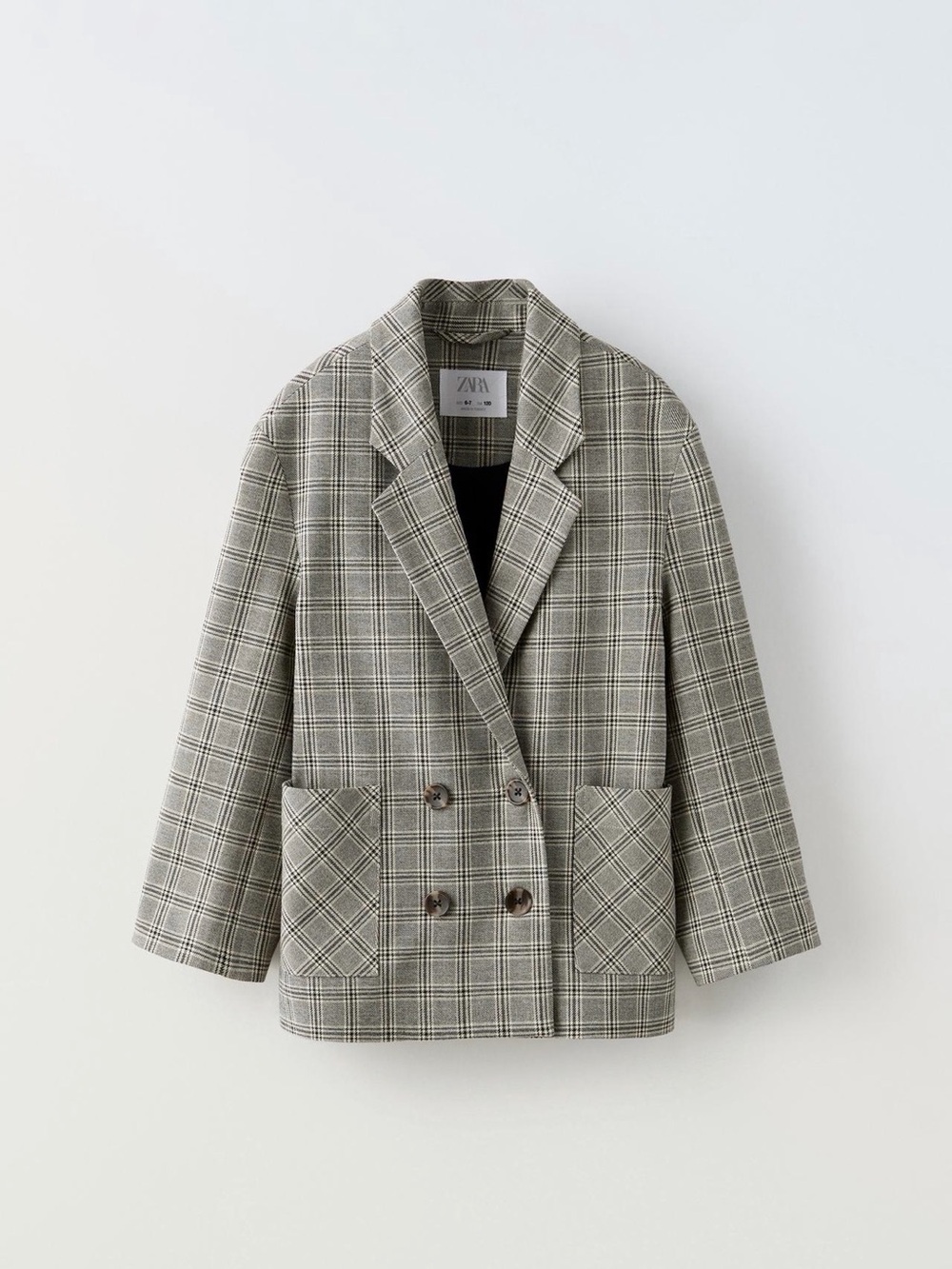 Zara Plaid Double-Breasted Blazer Jacket - Black/White. Size 9/10 (kids)